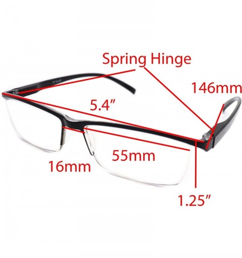 Rectangular Super Lightweight Reading Glasses Free Pouch HalfRim - Z1 Shiny Black - CL18TYKHYAM $18.63
