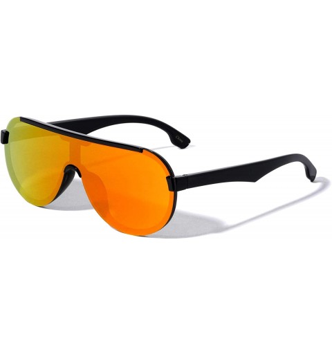 Round Round Flat Top Shield Fashion Sunglasses - Red - CZ1960QR9SO $17.42