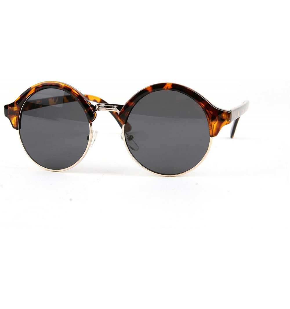 Rimless Retro Round Semi Rimless Half Rim Sunglasses P2194 - Tortoise-smoke Lens - C9126OFSCR9 $18.41