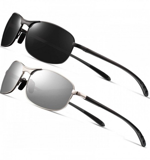 Aviator Rectangular Sport Polarized Sunglasses for Men - Mens Sunglasses Sports Metal Frame 100% UV protection 2268 - CD18Q4K...
