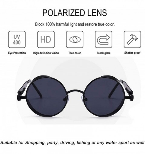 Sport Retro Gothic Polarized Sunglasses Vintage Steampunk Round Lens Goggle Sunglasses for Men Women UV Protection - CV199QE7...
