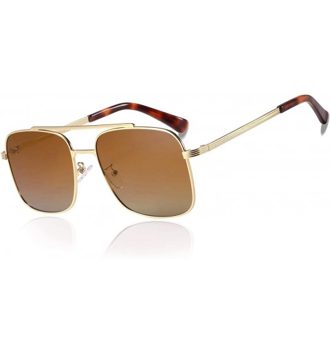 Square Polarized Sunglasses Protection Driving - Golden Metal Frame/ Gradient Brown Lens - C818XZH8CMH $16.96