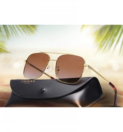 Square Polarized Sunglasses Protection Driving - Golden Metal Frame/ Gradient Brown Lens - C818XZH8CMH $16.96