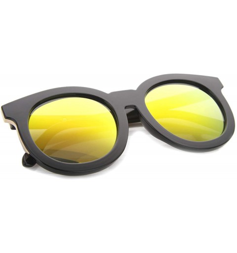 Square Women's Fashion Oversized Flash Mirrored Flat Lens Round Sunglasses 64mm - Shiny Black-gold / Orange Mirror - CP128CXP...