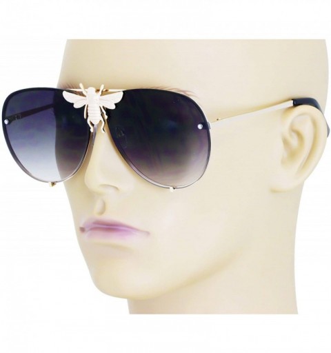 Shield Pilot Sunglasses Oversize Metal Frame Vintage Retro Men Women Shades - Black - CL18U8A7KQ9 $12.69