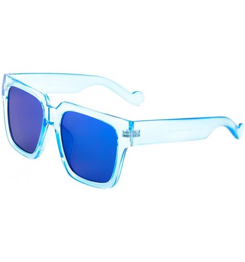 Aviator Thick Crystal Square Sunglasses Flat Color Mirror Lens - Blue - CQ12O25GN78 $17.57