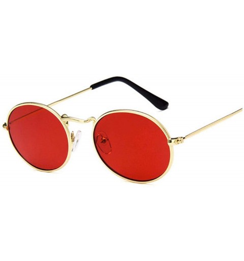 Oval Retro Oval Sunglasses Women Luxury Er Vintage Small Black Red Yellow Shades Sun Glasses FeOculos UV400 - Goldred - CR199...