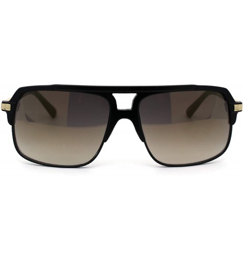 Rectangular Mirror Lens Half Rim Plastic Racer Mobster Sunglasses - Matte Black Gold Mirror - CS195KK2UTT $17.67