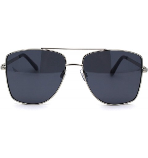 Rectangular Mens Extra Oversized Squared Metal Rim Pilots Sunglasses - Silver Black - CO196EC7TN6 $10.90