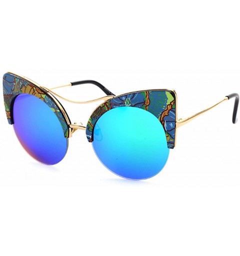 Rimless Cat Eye Sunglasses Retro Eyewear Half frame eyeglasses for Men women - Blue Green - C718EQHMKE0 $10.19