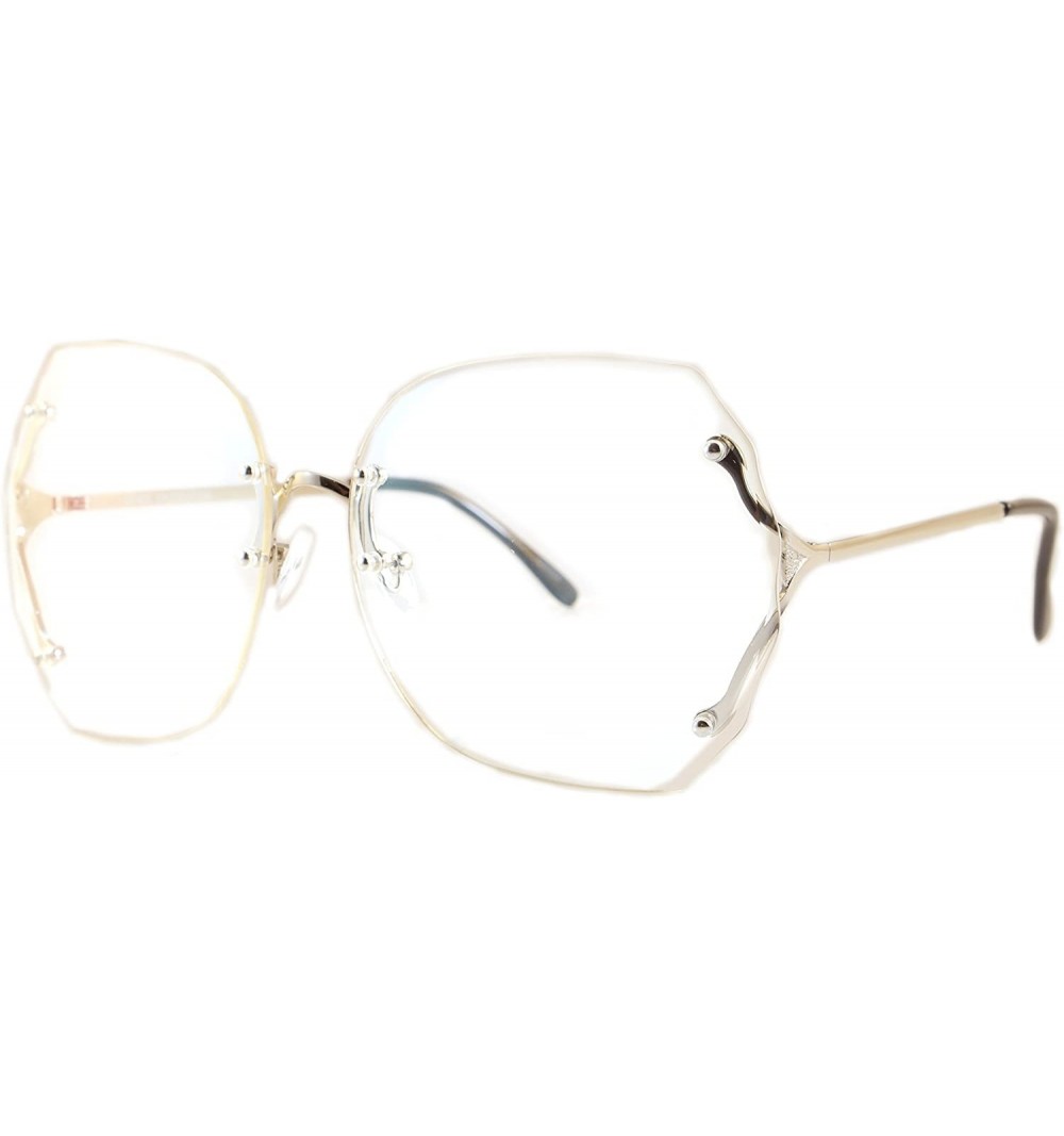 Rimless Oversize Rimless Diamond Cutting Clear/Ocean Color Sunglasses A106 - A107 - (Clear) Silver - CY180O7RL2N $9.00