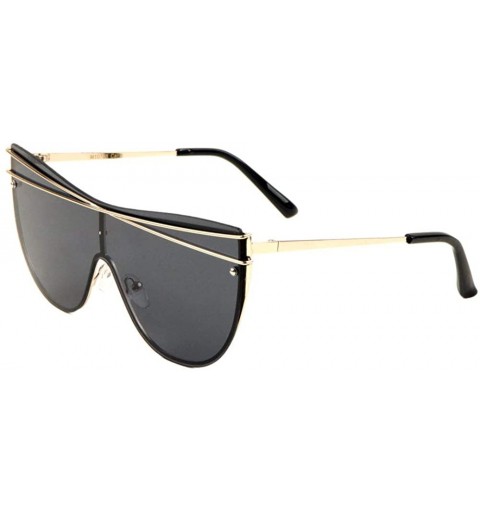 Cat Eye Rimless One Piece Round Cat Eye Shield Crossed Top Bars Sunglasses - Black Gold - CE197NCYYCT $12.06