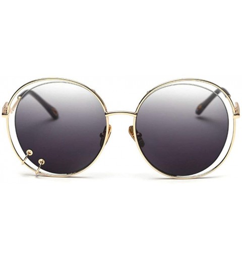 Round Fashion Round Big Frame Personality Brand Designer Featuring Rivets Hollow Sunglasses - Green Grey - C718UEG036H $12.10