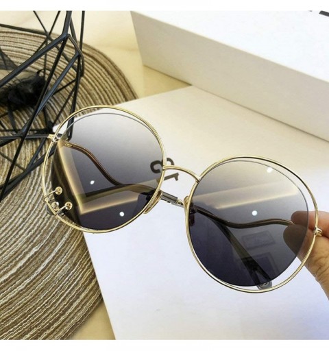 Round Fashion Round Big Frame Personality Brand Designer Featuring Rivets Hollow Sunglasses - Green Grey - C718UEG036H $12.10