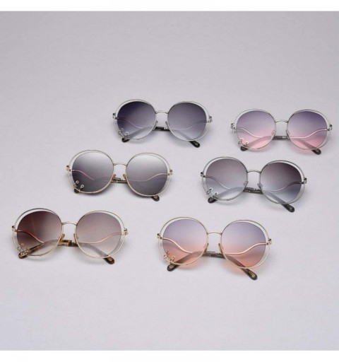 Round Fashion Round Big Frame Personality Brand Designer Featuring Rivets Hollow Sunglasses - Green Grey - C718UEG036H $12.10