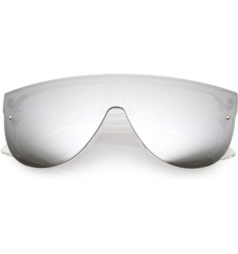 Shield Modern Fashion Flat Top Flash Mirror Shield Plastic Aviator Sunglasses (Clear/Silver Mirror) - CM11XTDI2RZ $28.54
