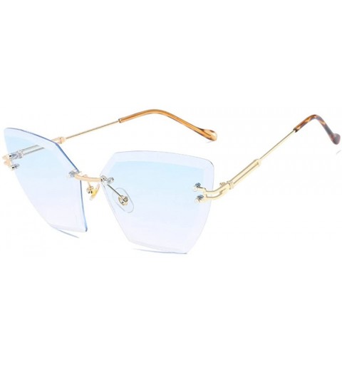 Rimless 2018 Hot Sale Rimless Diamond Trimming Cat Womens Luxury Oversized Eyewear UV400 - Blue - CC189LO6ZLC $14.56