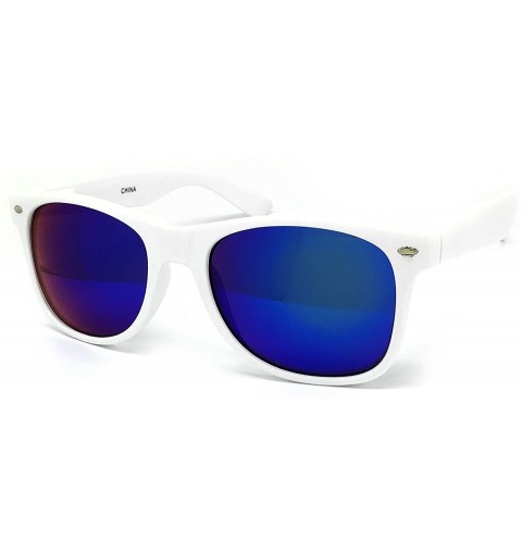 Oversized 97800-1 Premium Soft Horned Rim Matte Finish Mirror Retro Sunglasses - White/ Blue - CH18OEO2MEA $31.70