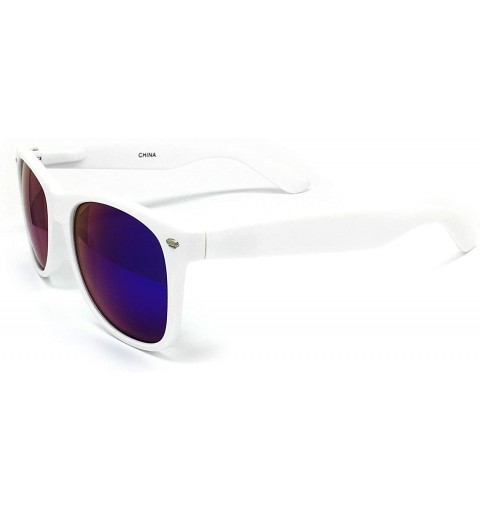 Oversized 97800-1 Premium Soft Horned Rim Matte Finish Mirror Retro Sunglasses - White/ Blue - CH18OEO2MEA $28.42