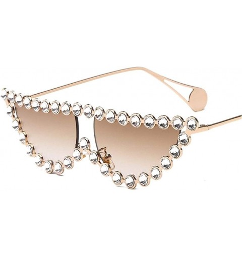 Cat Eye Fashion Diamond Frame Cat Eye Sunglasses Women Luxury Brand Vintage Triangle Shades Rhinestone Sunglasses Female - CE...