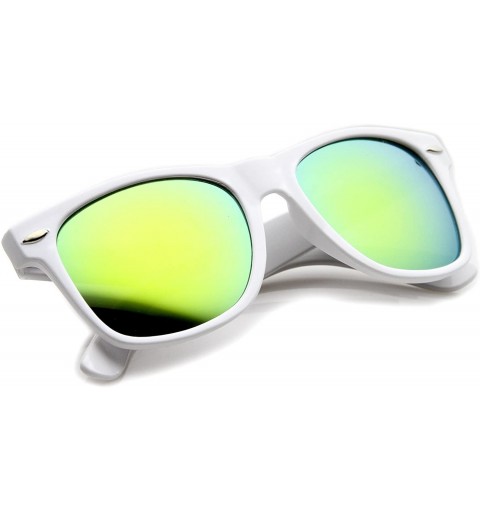 Wayfarer Hipster Fashion Flash Color Mirror Lens Horn Rimmed Style Sunglasses - White / Sun - CI12JRF07BR $13.89