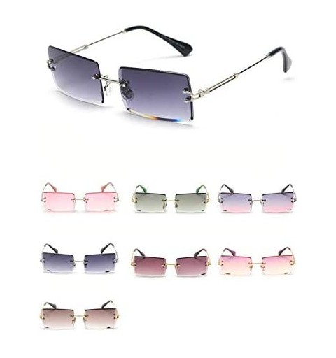 Square Fashion Small Rectangle Sunglasses Women Ultralight Candy Color Rimless Ocean Sun Glasses - Green&gray - CB18M4EZLRX $...