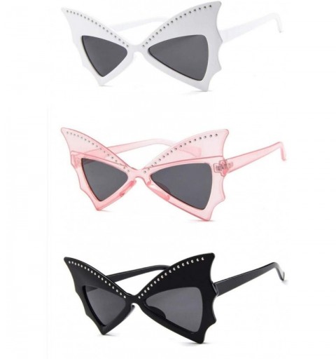 Butterfly 3 Pairs Rivet Butterfly Sunglasses Oversized Bat Eye Glasses Trendy Prom Eyewear for Women Men - Butterfly 2 - CU19...
