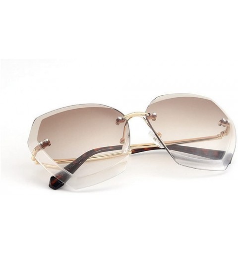 Rimless Rimless Cut-out Rectangular Gradient Ocean And Clear Lens Sunglasses - Gold-gradient Brown - CZ17YHRIET8 $11.88
