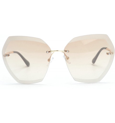 Rimless Rimless Cut-out Rectangular Gradient Ocean And Clear Lens Sunglasses - Gold-gradient Brown - CZ17YHRIET8 $11.88