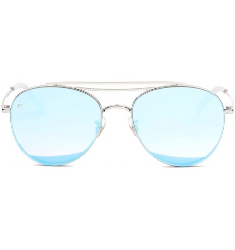 Square ICON Collection "The DaveO" Handcrafted Designer Round Sunglasses - Antique Silver/Blue Mirror - CW18688NM4C $16.39