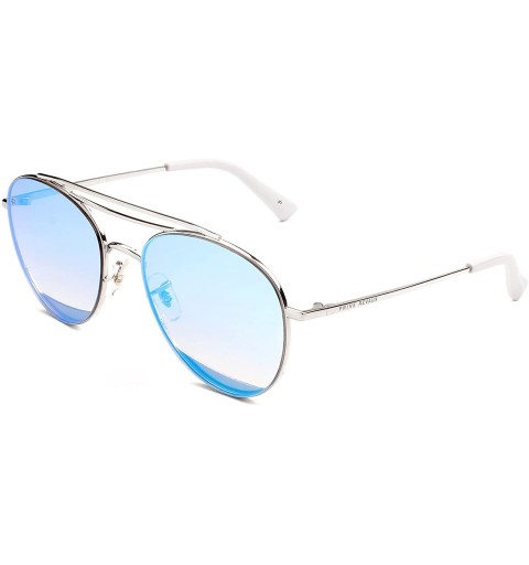 Square ICON Collection "The DaveO" Handcrafted Designer Round Sunglasses - Antique Silver/Blue Mirror - CW18688NM4C $16.39