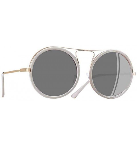 Aviator Vintage Round Sunglasses Women Reflective Sunglasses Female C1Gray - C4silver - C618Y4RNZWS $13.83