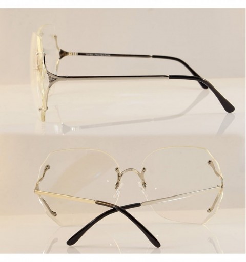 Rimless Oversize Rimless Diamond Cutting Clear/Ocean Color Sunglasses A106 - A107 - (Clear) Silver - CY180O7RL2N $9.00