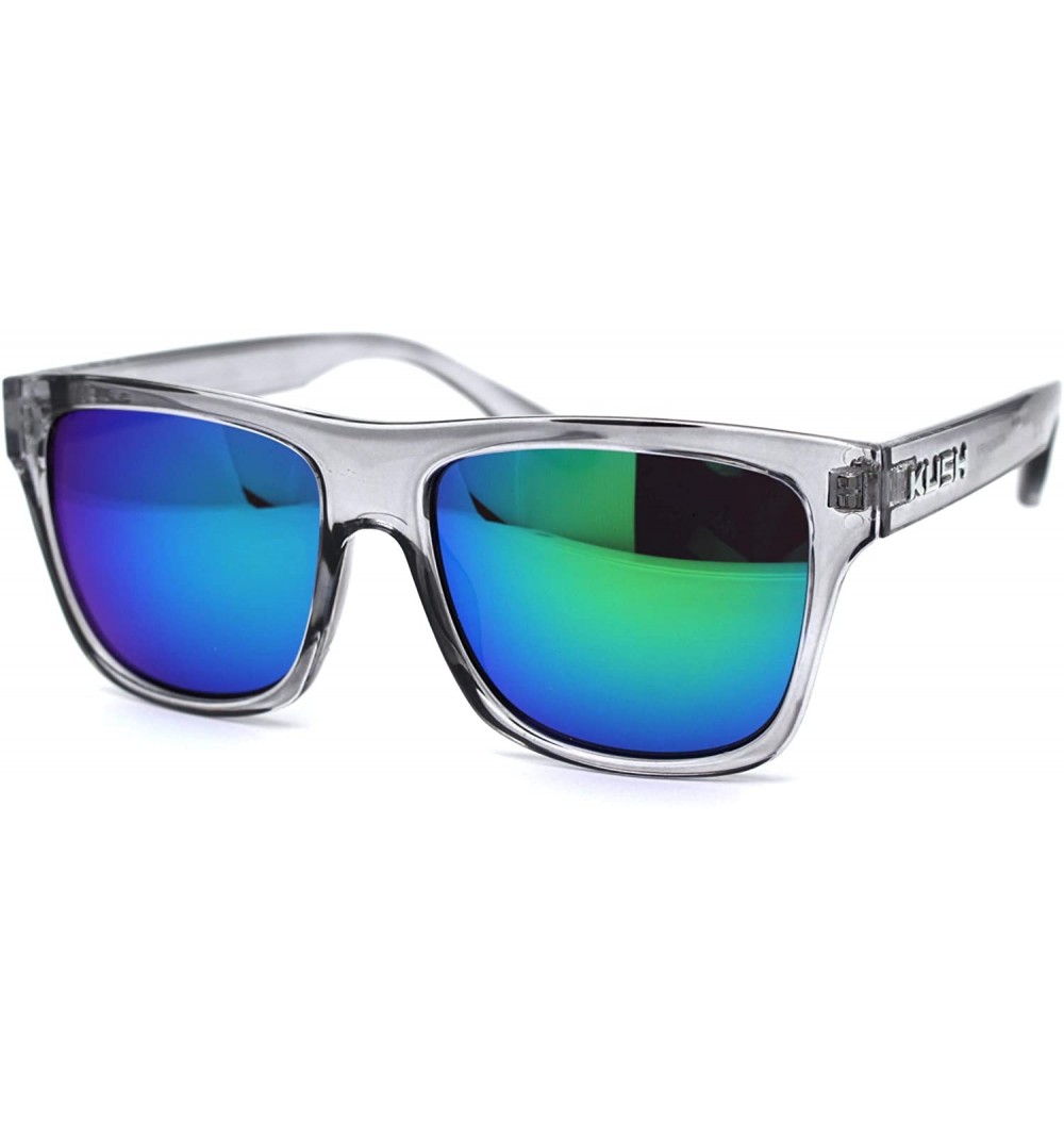Rectangular Mens Flat Top Horn Rim Kush Color Mirror Rectangular Sport Sunglasses - Clear Green Mirror - CZ18OQAU5QK $11.19