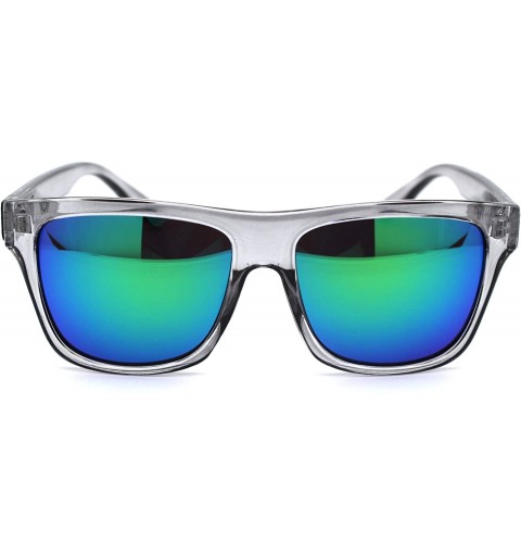 Rectangular Mens Flat Top Horn Rim Kush Color Mirror Rectangular Sport Sunglasses - Clear Green Mirror - CZ18OQAU5QK $11.19