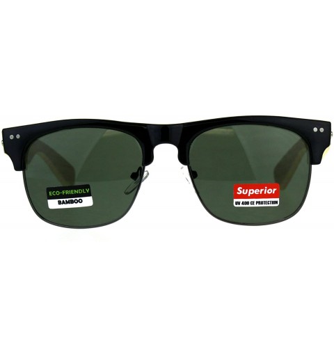 Rectangular Mens Bamboo Wood Arm Half Rim Hipster Sunglasses - Black Green - CR180UMMON8 $10.25