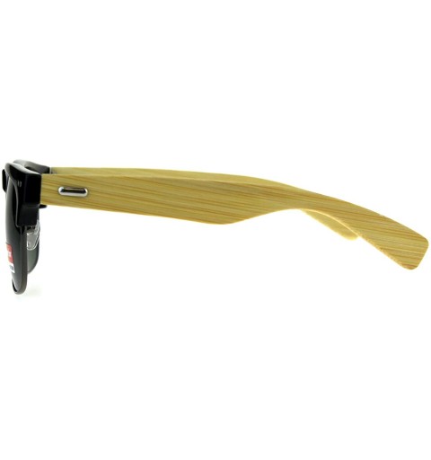 Rectangular Mens Bamboo Wood Arm Half Rim Hipster Sunglasses - Black Green - CR180UMMON8 $10.25