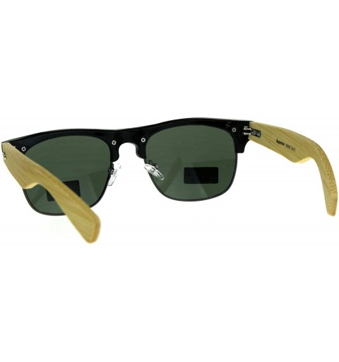 Rectangular Mens Bamboo Wood Arm Half Rim Hipster Sunglasses - Black Green - CR180UMMON8 $10.25