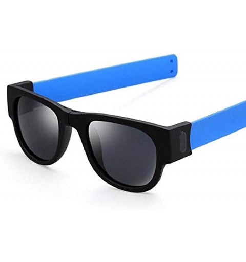 Round Fold Sunglasses GorNorriss Wristband Polarized - Blue Lens/Blue Frame - C118QIA0TGH $7.44