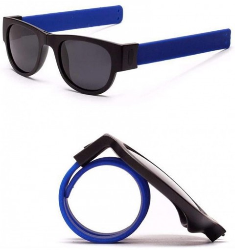 Round Fold Sunglasses GorNorriss Wristband Polarized - Blue Lens/Blue Frame - C118QIA0TGH $7.44