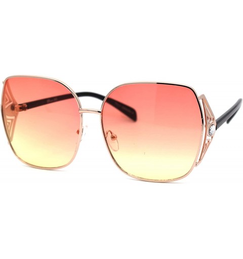 Rectangular Womens Oversize Metal Rim Butterfly Large Rhinestone Jewel Sunglasses - Gold Pink Yellow - CJ197LW0OLZ $14.81