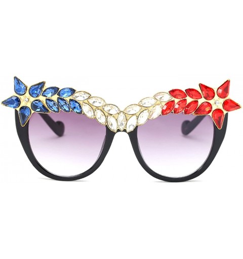 Cat Eye Oversized Sunglasses for Women Handmade Jeweled Cateye Rectangle Sunglasses - 04-black/Mutiljewel - C2184GCWQL6 $20.42