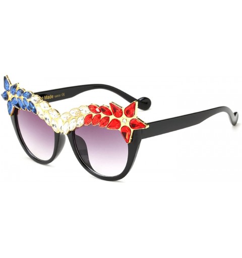 Cat Eye Oversized Sunglasses for Women Handmade Jeweled Cateye Rectangle Sunglasses - 04-black/Mutiljewel - C2184GCWQL6 $20.42