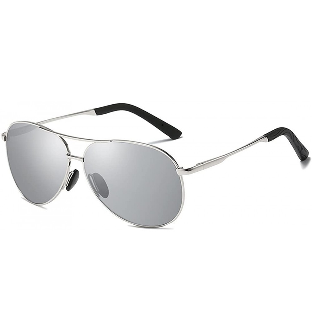 Aviator Premium Military Style Aviator Sunglasses Polarized 100% UV Protect - Silver Grey - CG18GOW74Y3 $20.07
