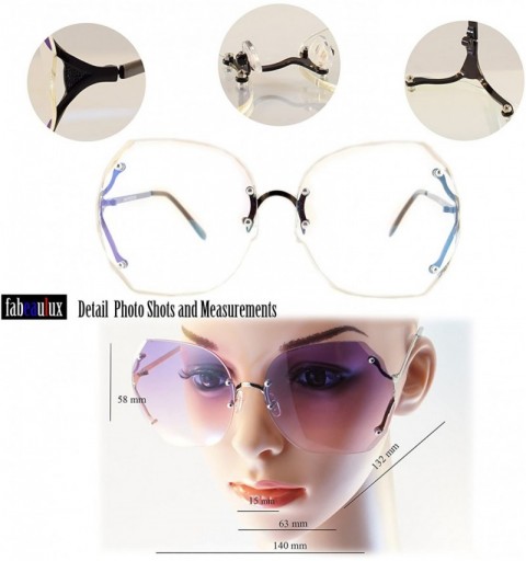 Rimless Oversize Rimless Diamond Cutting Clear/Ocean Color Sunglasses A106 - A107 - (Clear) Silver - CY180O7RL2N $9.00