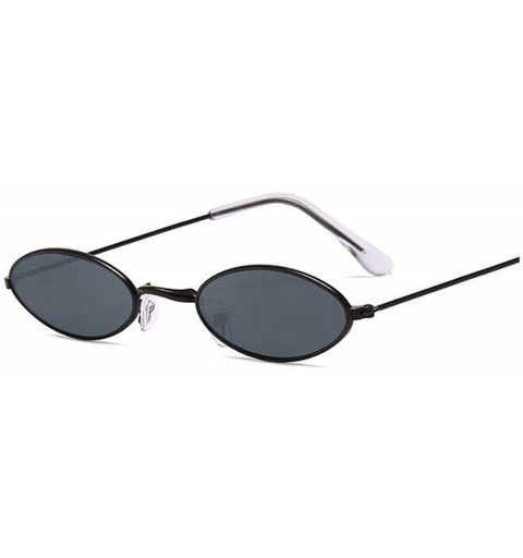 Goggle Retro Small Oval Sunglasses Women Vintage Shades Black Red Metal Color Sun Glasses Fashion Lunette - Blackgray - CS198...