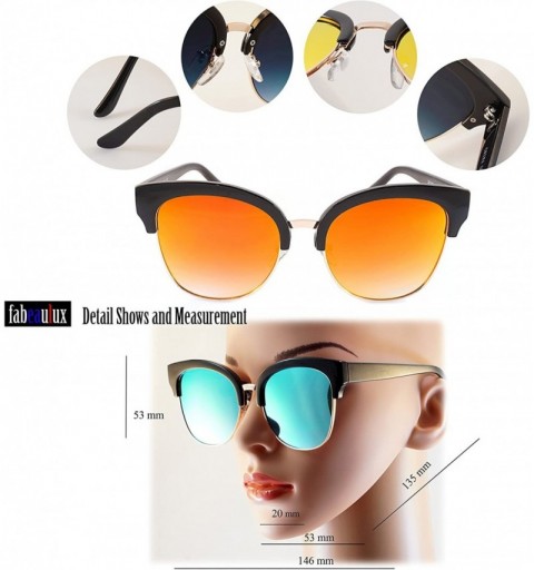 Rimless Semi-Rimless Cat-Eye Horn Rimmed Sunglasses Mirrored/Gradient/Smoke Flat Lens A009 - C2193YS50EG $8.15