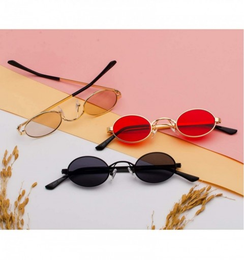 Oversized Tiny Oval Sunglasses Men Small Frame Vintage Women Sun Glasses Retro Round Decoration - Gold With Red - CB197Y6OHK8...