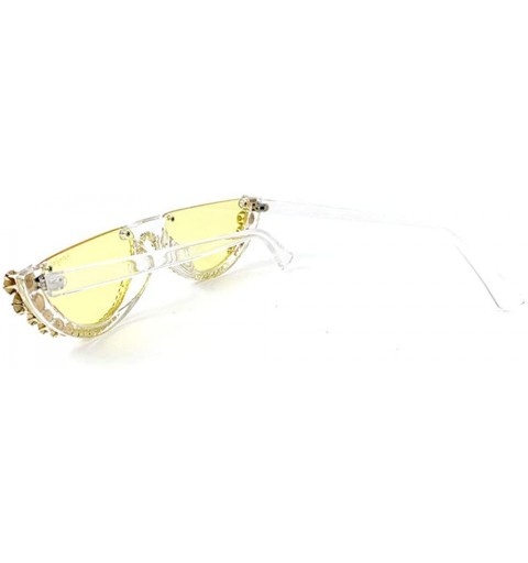 Semi-rimless Fashion Round Half Frame UV protection Unisex Luxury Diamond Party Sunglasses - Yellow - CC18UG5LG40 $12.15