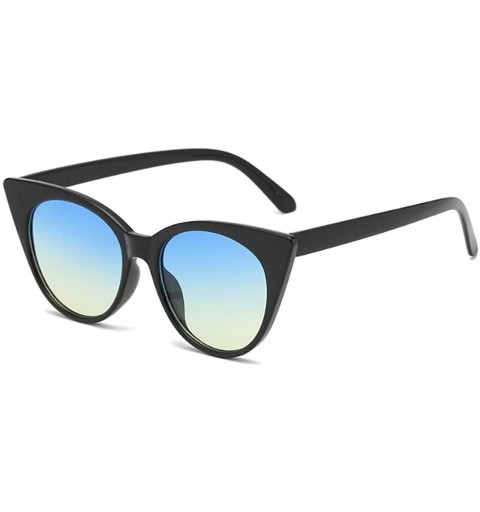 Oval Unisex Vintage Translucent Tint Cat Eye Plastic Lenses Sunglasses - Black Blue - CG18NOAM3ES $18.31